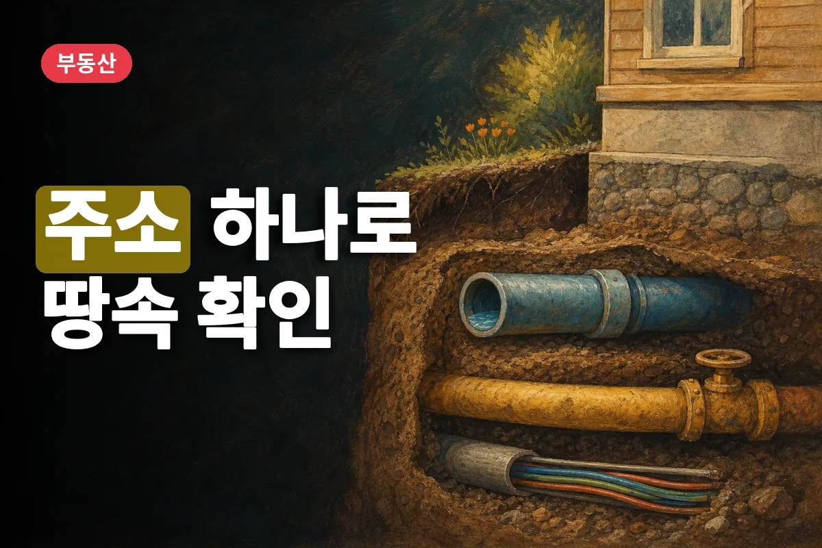 땅속에 상하수도와 가스관, 통신 케이블이 묻혀 있는 단면 이미지