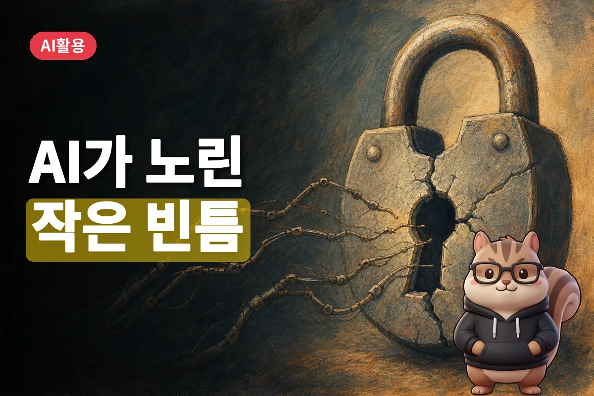 오른쪽에 금이 간 자물쇠와 부러진 열쇠 구멍을 향한 기계 장치가 있는 이미지