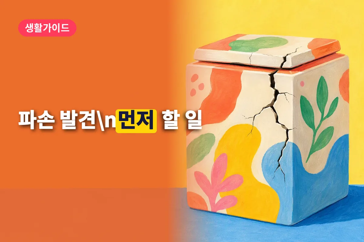 오른쪽에 금이 간 이사용 상자가 놓인 모습