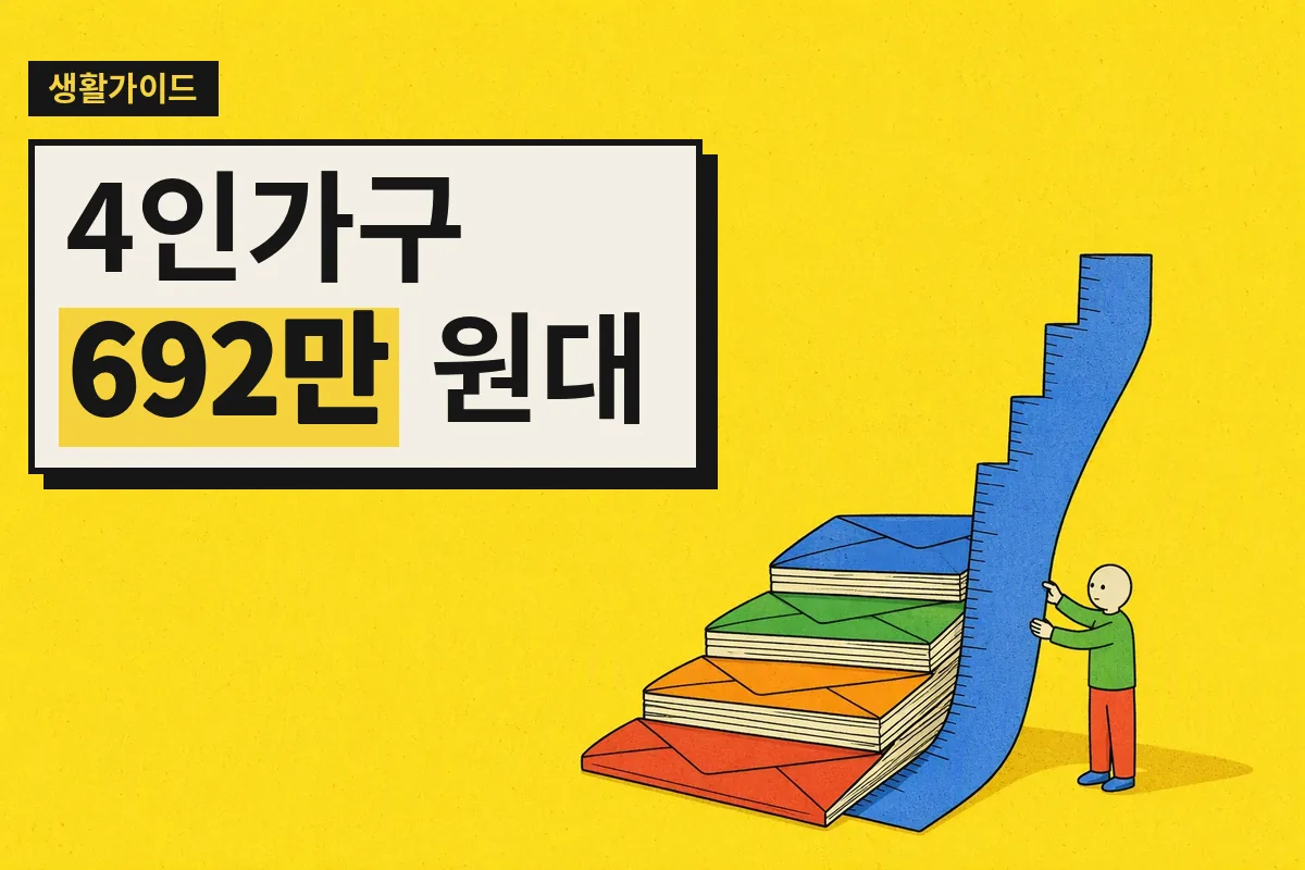커다란 자로 가계 봉투 더미를 재는 작은 인물과 계단처럼 휘어진 자