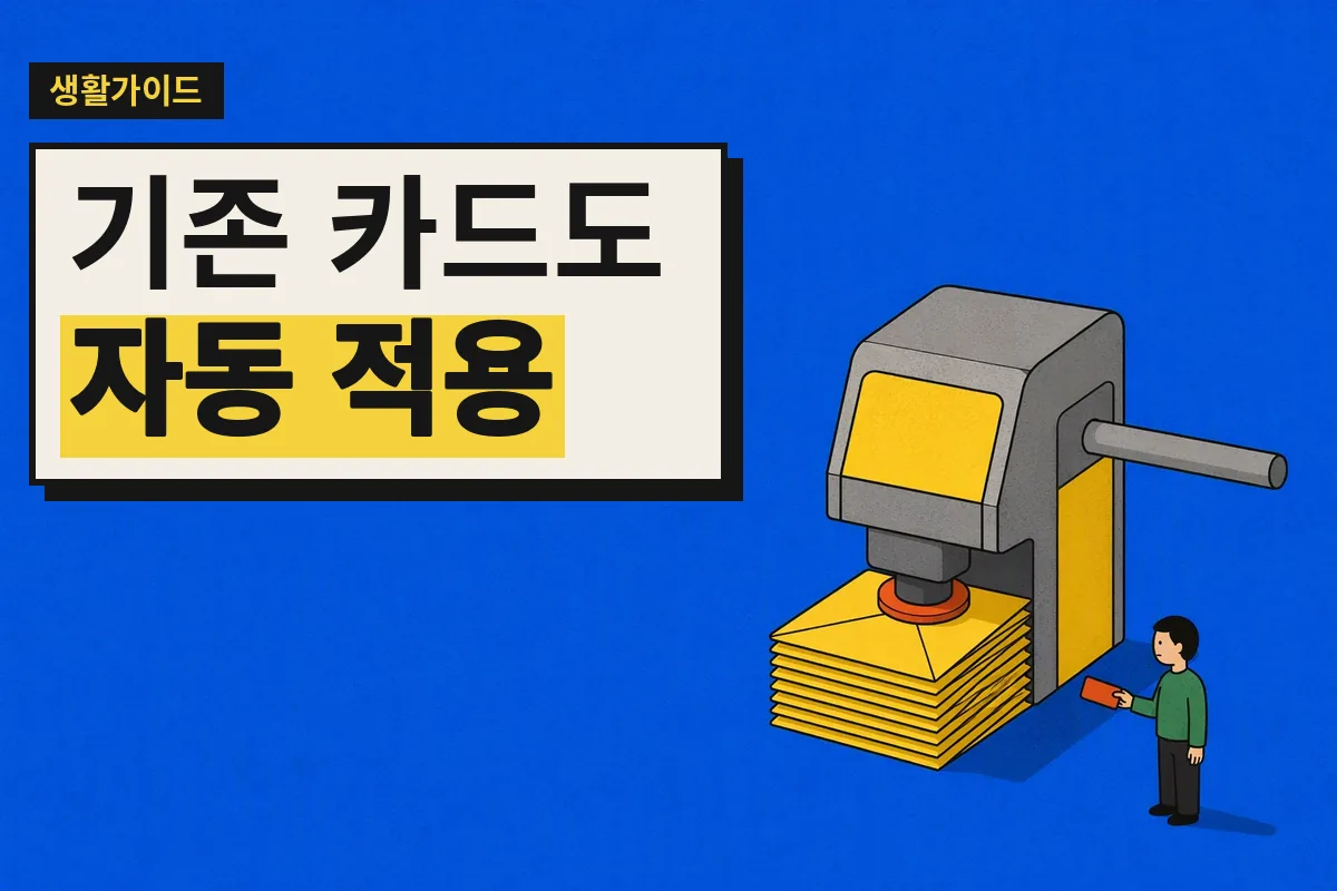 교통카드 하나를 든 작은 인물과 승차권 대신 환급 봉투를 찍는 큰 개찰구